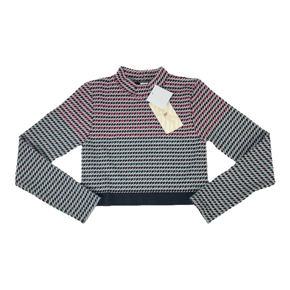 Houndstooth Crop Long Sleeve Athletic Compression Top Athleisure Gym Yoga Large - Picture 5 of 9